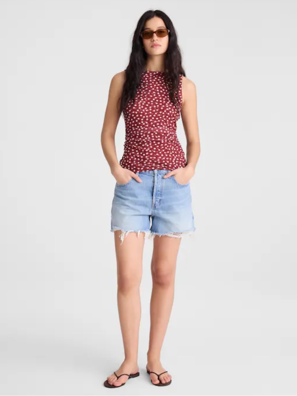 Madewell Cinched Double-Layered Mesh Top - Red Currant
